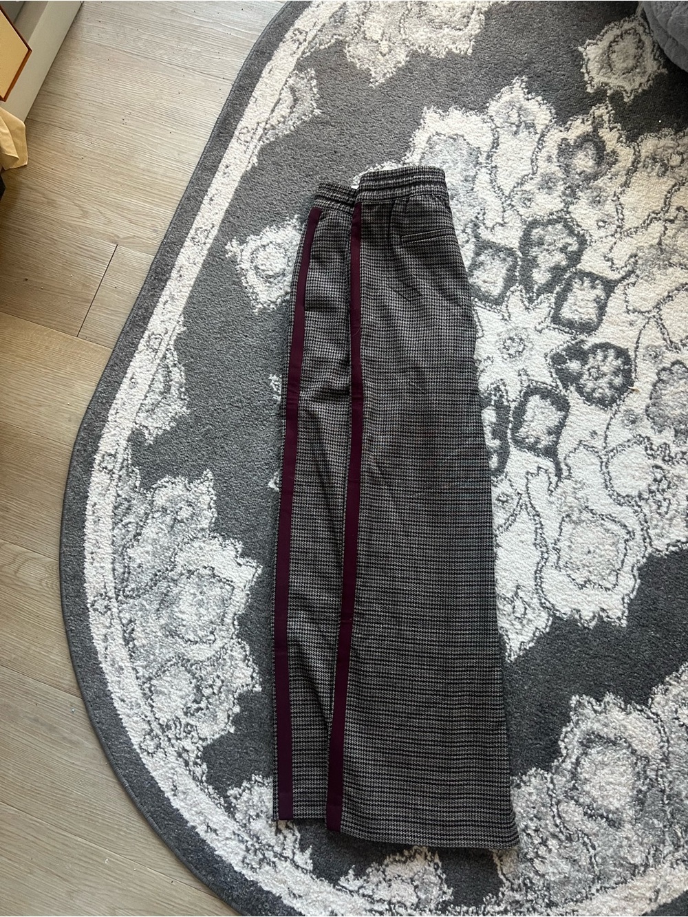 Houndstooth Pull-On Pants with Burgundy Side Stripe - Picture 6 of 8